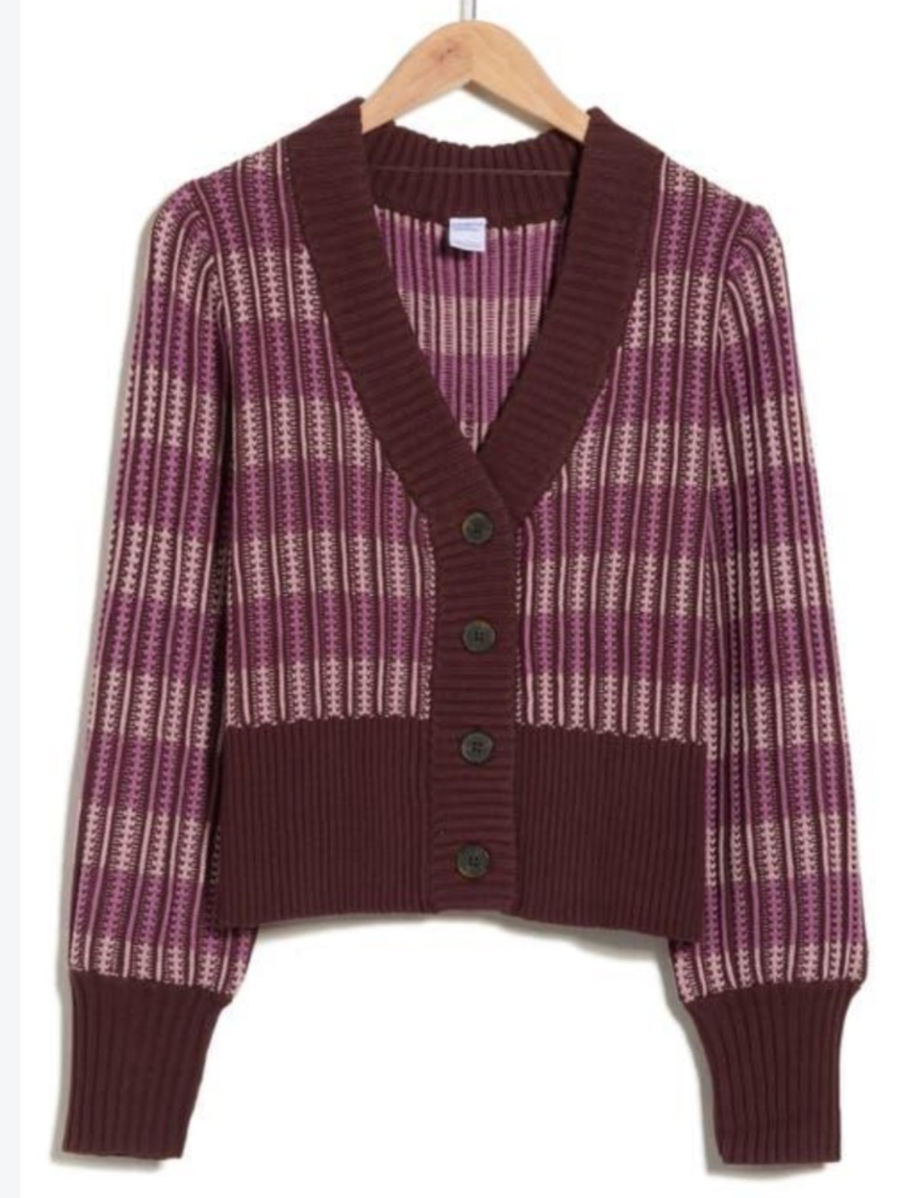 Melrose and Market Plum Brown Stripe V-Neck Cardigan Sweater - Sz M, NWT